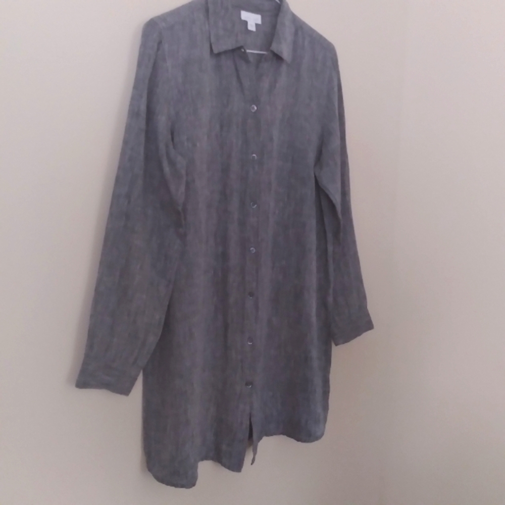J Jill Love Linen Charcoal Gray Long Line Lagenlook Tunic S *Missing 2nd Button*
